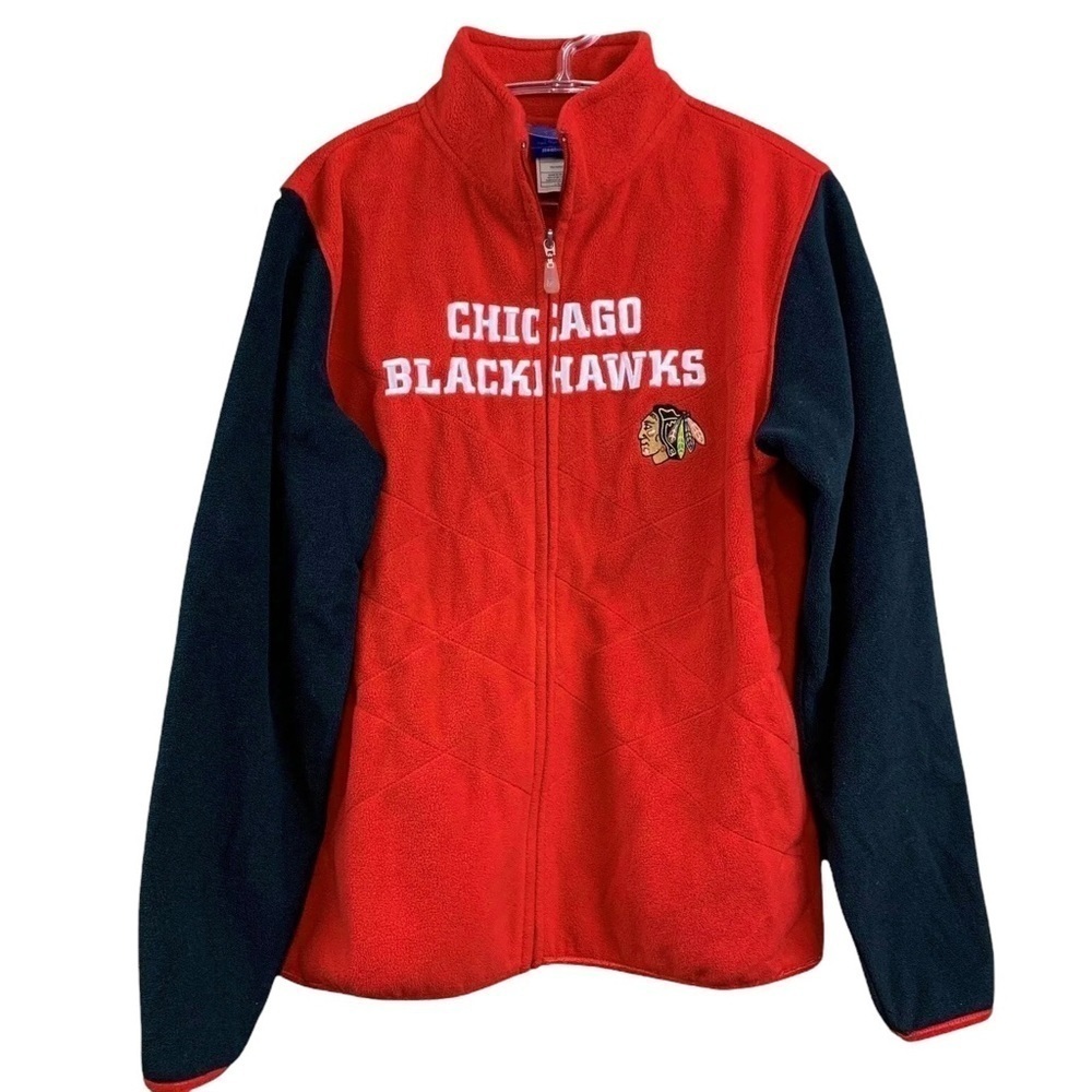 Chicago Blackhawks Reebok Fleece Embroidered Full Zip NHL Jacket Red Black Large